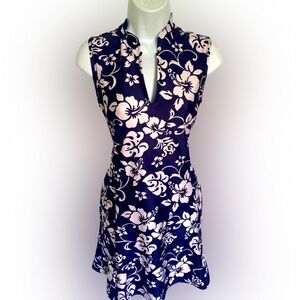 Paula Czech Floral  Dress in Navy and White-S navy white , polyester spandex